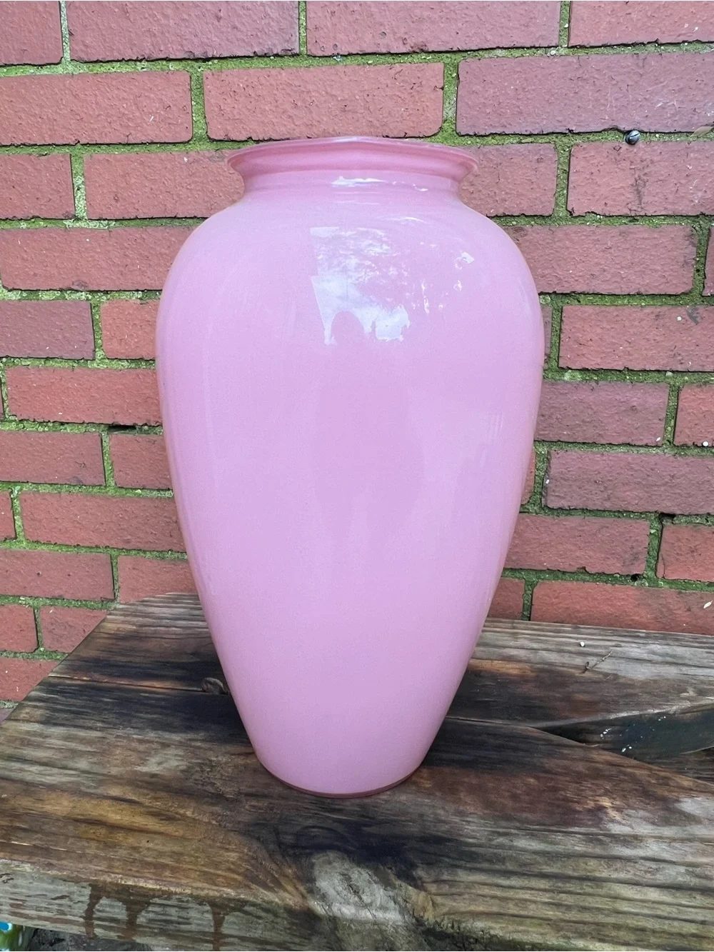 Vintage 1980s Pink Ceramic Floor Vase with Hand-Painted Art Deco Iris Design